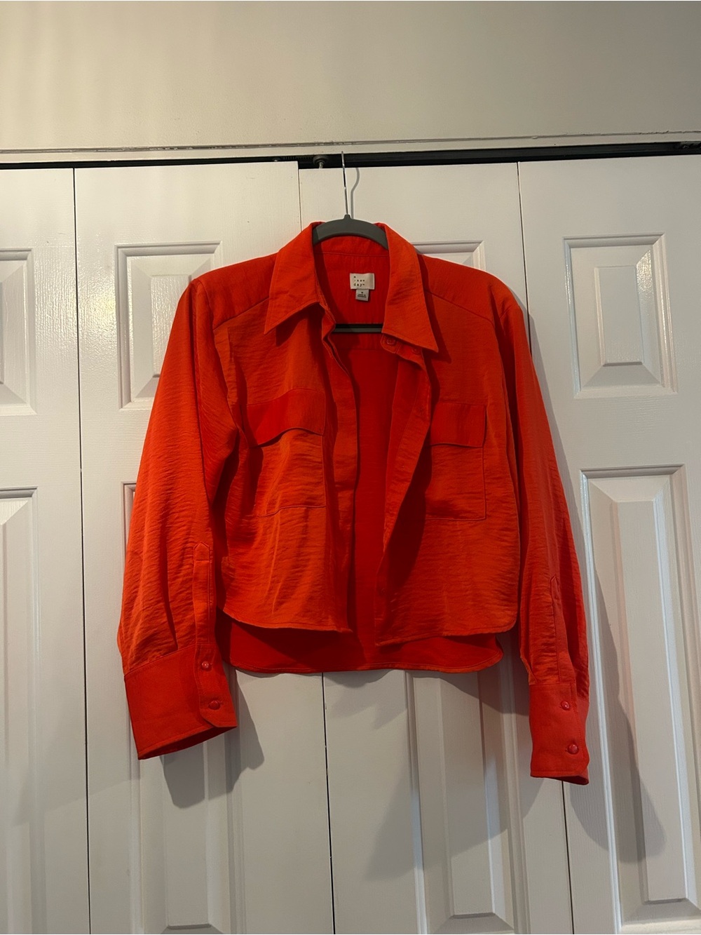 a new day Orange Cropped Button-Down Shirt Jacket